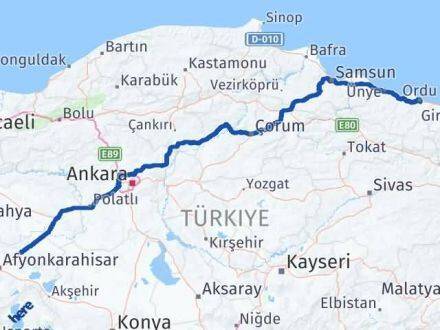Afyonkarahisar Bayat Ordu Arası Kaç Km - Yol Haritası