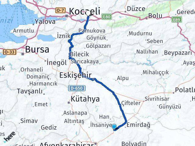 Afyonkarahisar Bayat Sakarya Arası Kaç Km - Yol Haritası