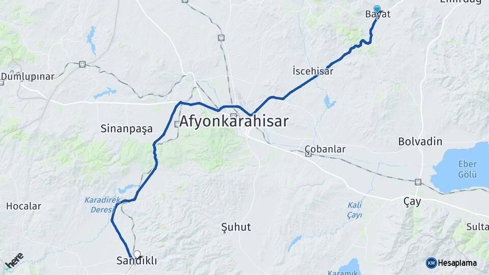 Afyonkarahisar Bayat Sandıklı Arası Kaç Km - Yol Haritası