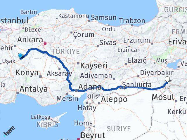 Afyonkarahisar Bayat Şırnak Arası Kaç Km - Yol Haritası
