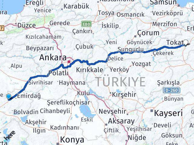 Afyonkarahisar Bayat Tokat Arası Kaç Km - Yol Haritası