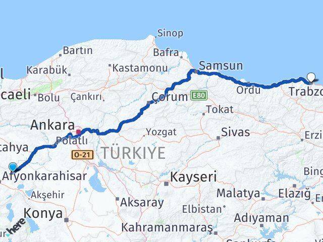 Afyonkarahisar Bayat Trabzon Arası Kaç Km - Yol Haritası