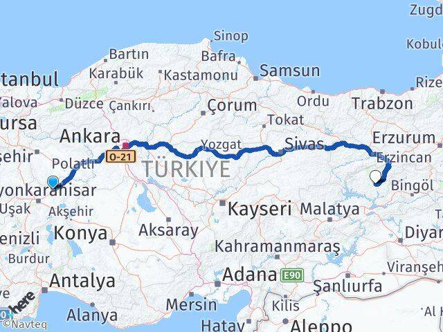 Afyonkarahisar Bayat Tunceli Arası Kaç Km - Yol Haritası