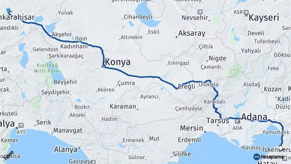 Afyonkarahisar Belen Hatay Arası Kaç Km - Yol Haritası