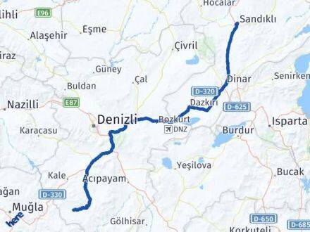 Afyonkarahisar Beyağaç Denizli Arası Kaç Km - Yol Haritası