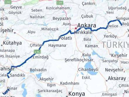 Afyonkarahisar Boğazkale Çorum Arası Kaç Km - Yol Haritası
