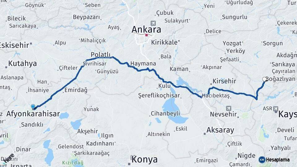 Afyonkarahisar Boğazlıyan Arası Kaç Km - Yol Tarifi