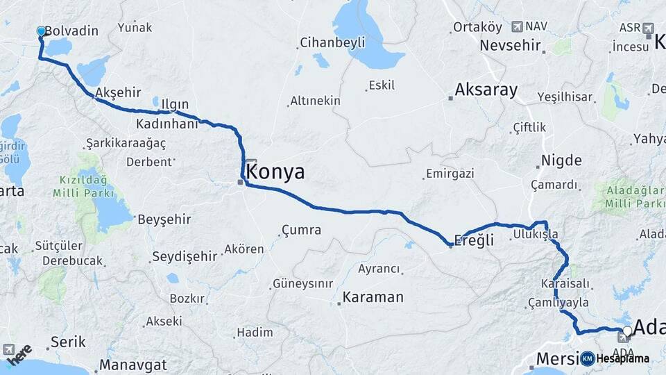 Afyonkarahisar Bolvadin Adana Arası Kaç Km - Yol Haritası