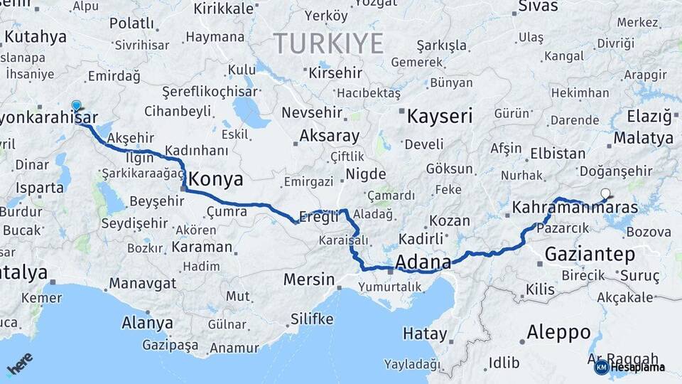 Afyonkarahisar Bolvadin Adıyaman Arası Kaç Km - Yol Haritası