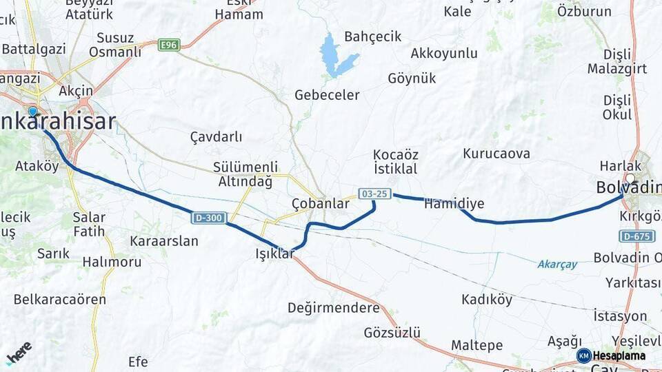 Afyonkarahisar Bolvadin Arası Kaç Km - Yol Haritası