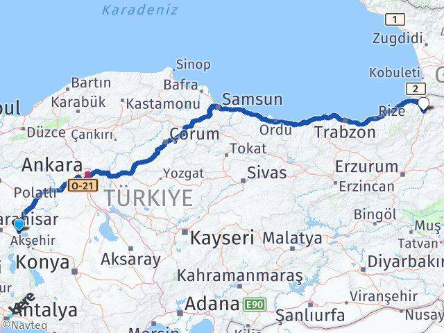 Afyonkarahisar Bolvadin Artvin Arası Kaç Km - Yol Haritası