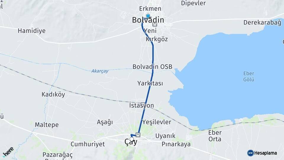 Afyonkarahisar Bolvadin Çay Arası Kaç Km - Yol Haritası