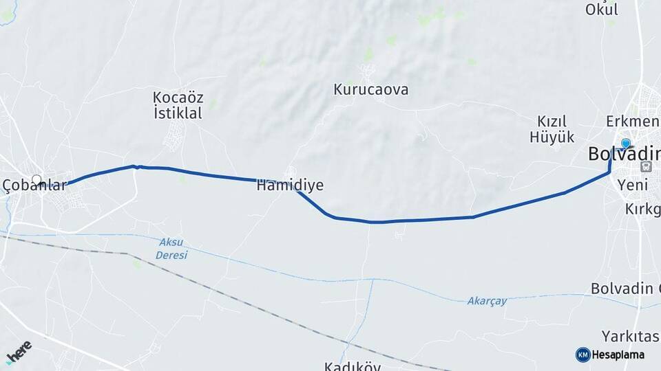 Afyonkarahisar Bolvadin Çobanlar Arası Kaç Km - Yol Haritası