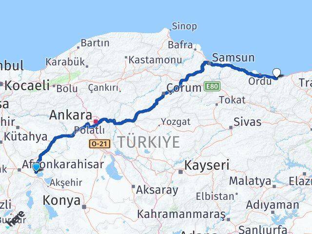 Afyonkarahisar Bolvadin Giresun Arası Kaç Km - Yol Haritası