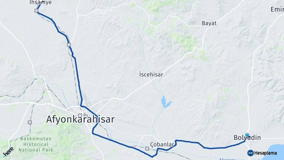 Afyonkarahisar Bolvadin İhsaniye Arası Kaç Km - Yol Haritası
