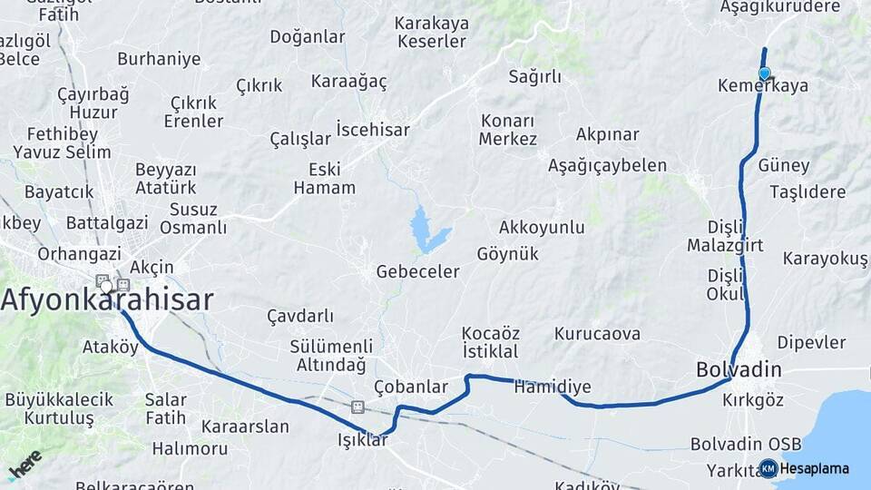 Kemerkaya Afyonkarahisar Arası Kaç Km - Yol Tarifi
