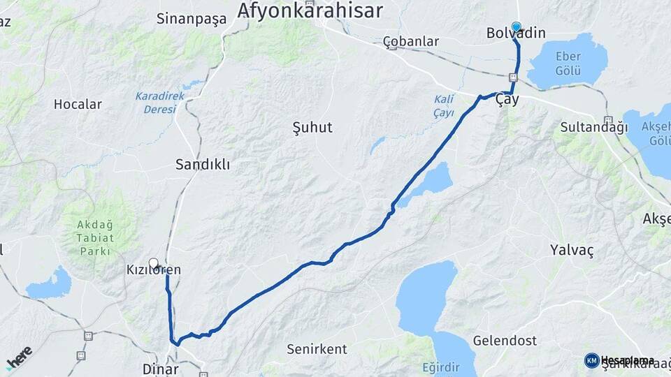 Afyonkarahisar Bolvadin Kızılören Arası Kaç Km - Yol Haritası
