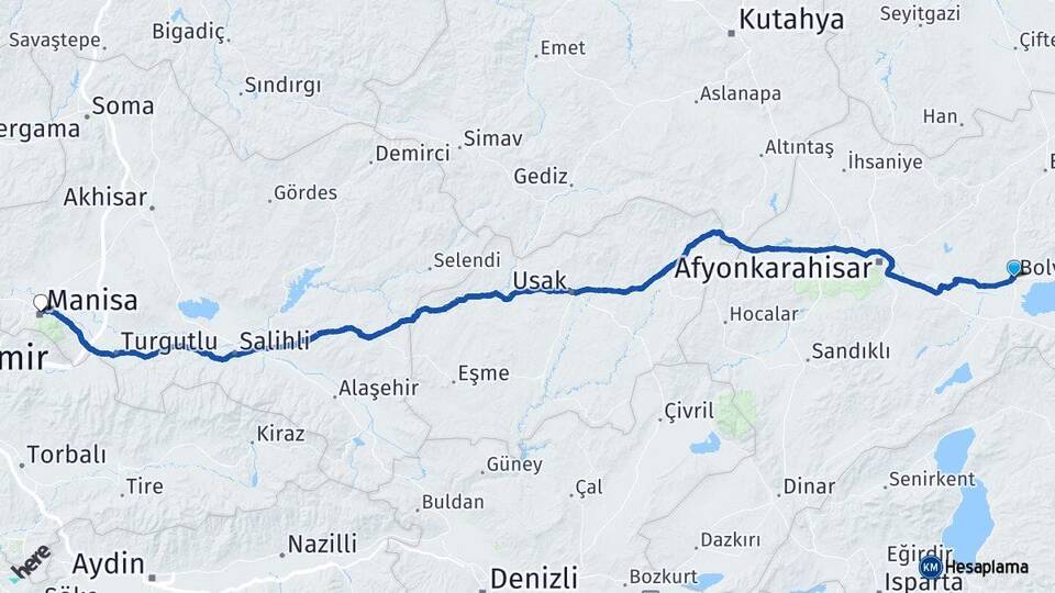 Afyonkarahisar Bolvadin Manisa Arası Kaç Km - Yol Haritası