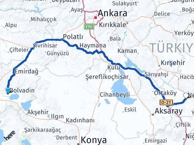 Afyonkarahisar Bolvadin Nevşehir Arası Kaç Km - Yol Haritası