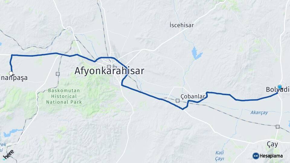 Afyonkarahisar Bolvadin Sinanpaşa Arası Kaç Km - Yol Haritası
