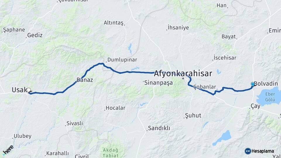 Afyonkarahisar Bolvadin Uşak Arası Kaç Km - Yol Haritası
