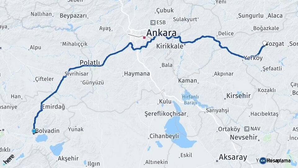 Afyonkarahisar Bolvadin Yozgat Arası Kaç Km - Yol Haritası