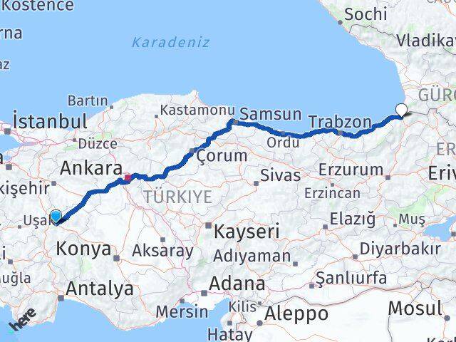 Afyonkarahisar Borçka Artvin Arası Kaç Km - Yol Haritası