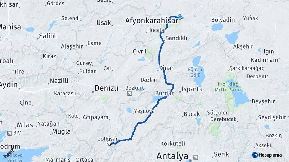 Afyonkarahisar Çameli Denizli Arası Kaç Km - Yol Haritası