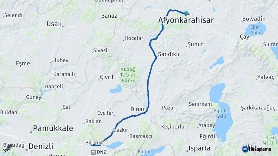 Afyonkarahisar Çardak Denizli Arası Kaç Km - Yol Haritası