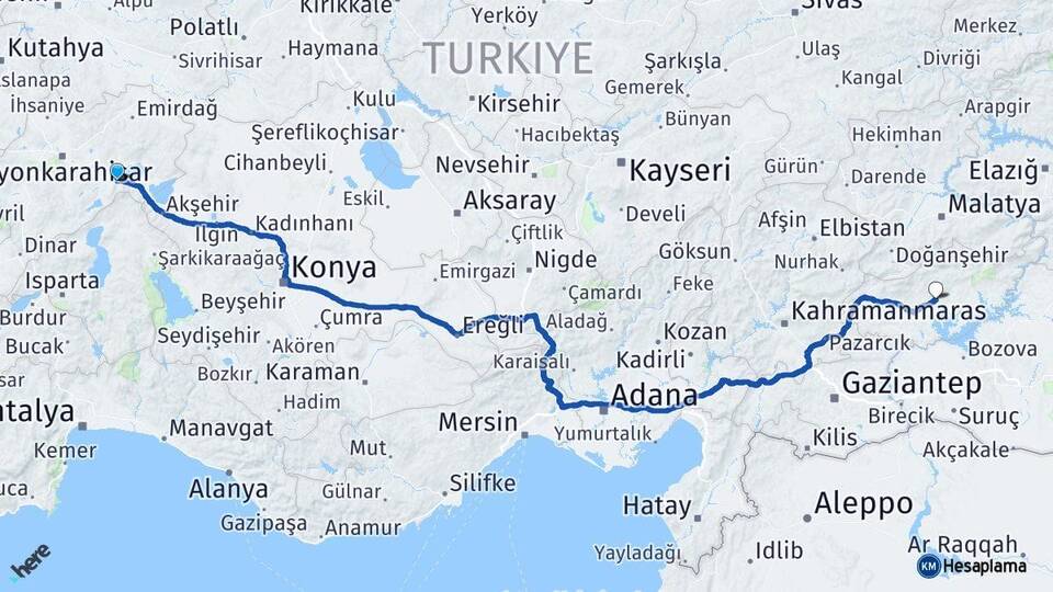 Afyonkarahisar Çay Adıyaman Arası Kaç Km - Yol Haritası