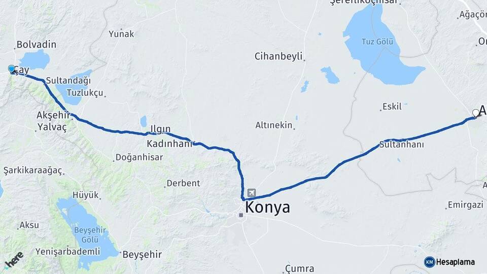 Afyonkarahisar Çay Aksaray Arası Kaç Km - Yol Haritası