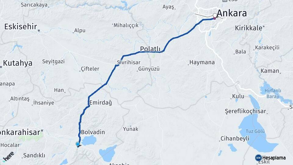 Afyonkarahisar Çay Ankara Arası Kaç Km - Yol Haritası