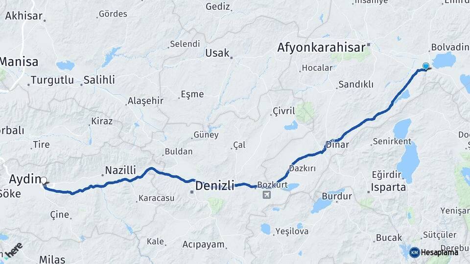 Afyonkarahisar Çay Aydın Arası Kaç Km - Yol Haritası
