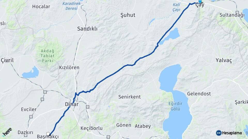 Afyonkarahisar Çay Başmakçı Arası Kaç Km - Yol Haritası