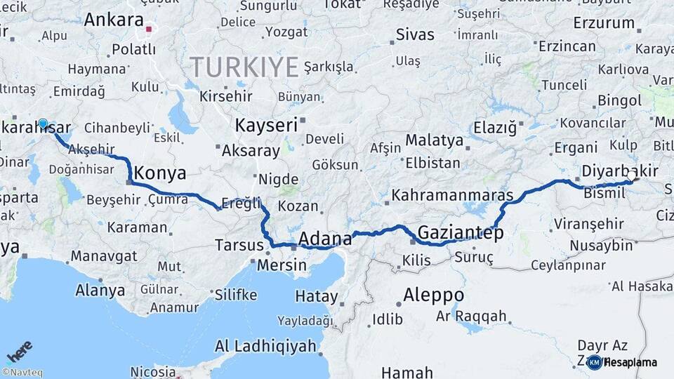 Afyonkarahisar Çay Batman Arası Kaç Km - Yol Haritası