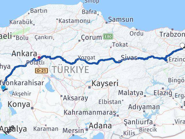 Afyonkarahisar Çay Bayburt Arası Kaç Km - Yol Haritası