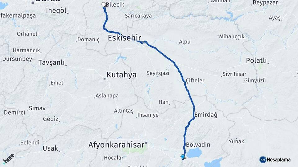 Afyonkarahisar Çay Bilecik Arası Kaç Km - Yol Haritası