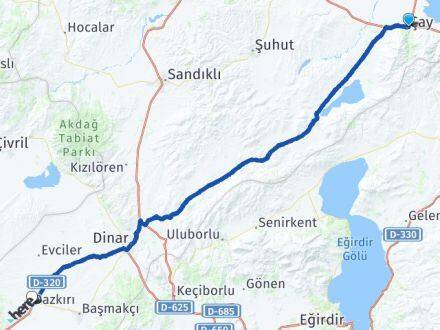 Afyonkarahisar Çay Dazkırı Arası Kaç Km - Yol Haritası