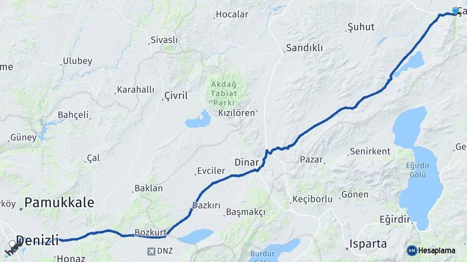 Afyonkarahisar Çay Denizli Arası Kaç Km - Yol Haritası