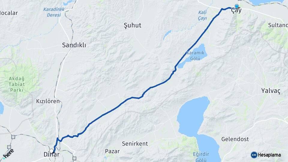 Afyonkarahisar Çay Dinar Arası Kaç Km - Yol Haritası