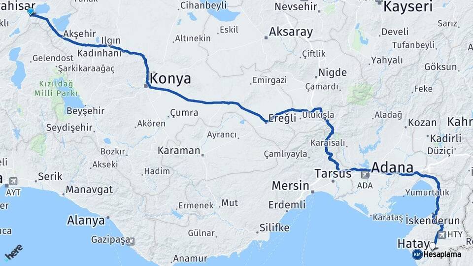 Afyonkarahisar Çay Hatay Arası Kaç Km - Yol Haritası