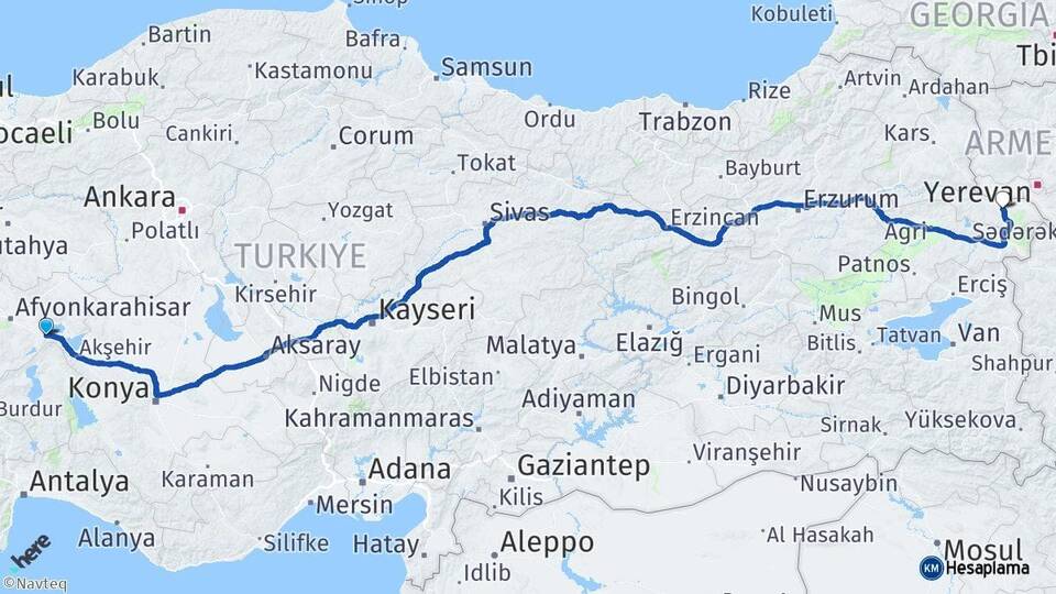 Afyonkarahisar Çay Iğdır Arası Kaç Km - Yol Haritası