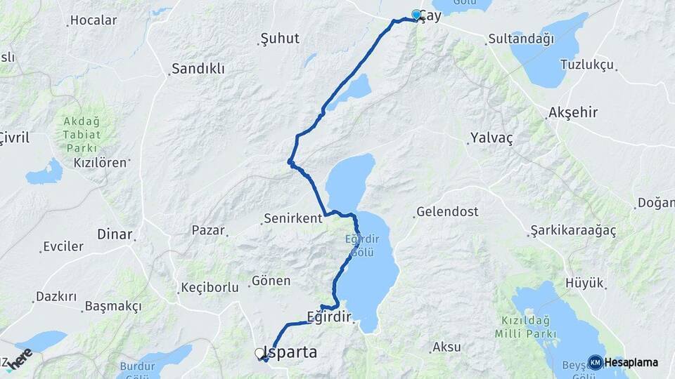 Afyonkarahisar Çay Isparta Arası Kaç Km - Yol Haritası