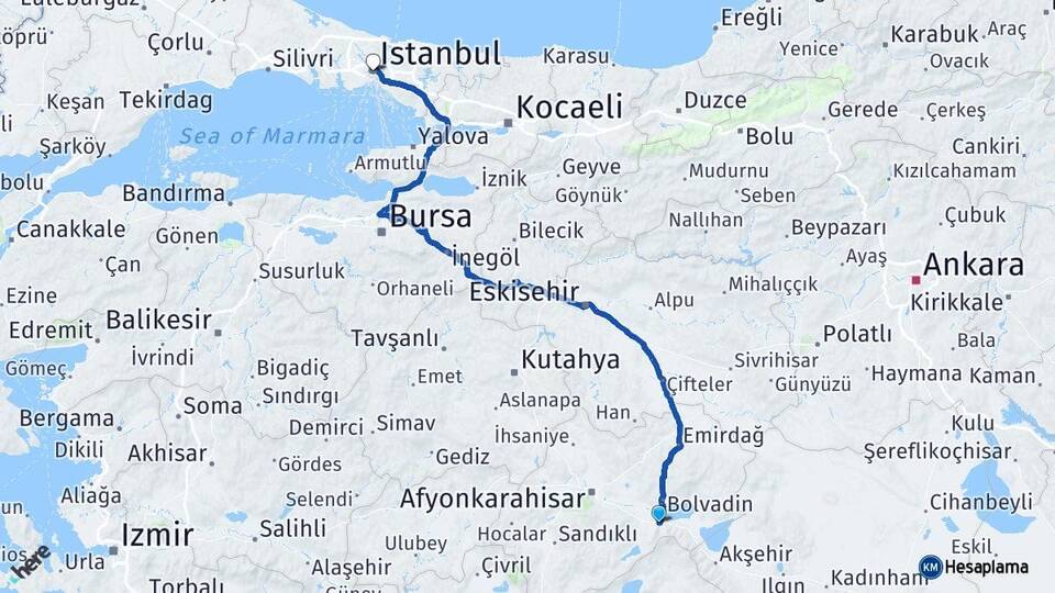 Afyonkarahisar Çay İstanbul Arası Kaç Km - Yol Haritası