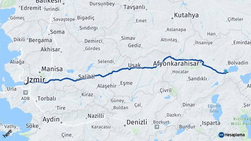 Afyonkarahisar Çay İzmir Arası Kaç Km - Yol Haritası