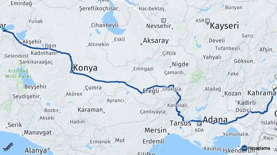 Afyonkarahisar Çay Kahramanmaraş Arası Kaç Km - Yol Haritası
