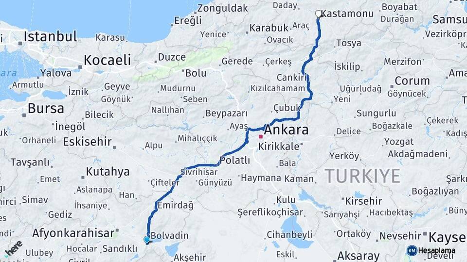 Afyonkarahisar Çay Kastamonu Arası Kaç Km - Yol Haritası