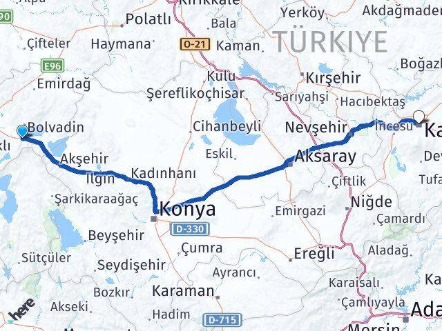 Afyonkarahisar Çay Kayseri Arası Kaç Km - Yol Haritası