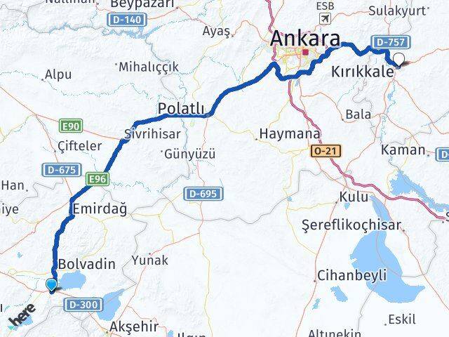 Afyonkarahisar Çay Kırıkkale Arası Kaç Km - Yol Haritası