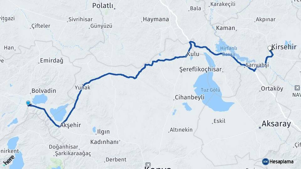 Afyonkarahisar Çay Kırşehir Arası Kaç Km - Yol Haritası